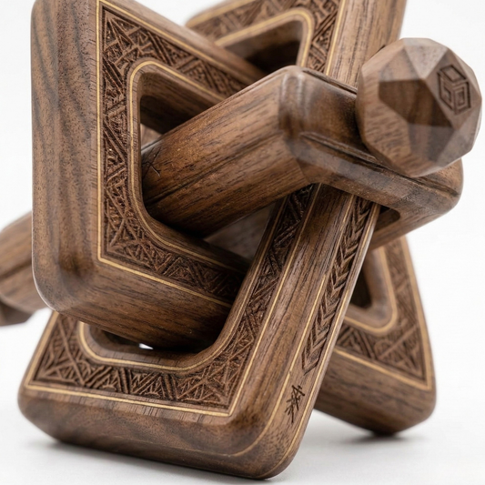 Brighora Carved Wooden Geometric Puzzle Sculpture - Dark Walnut Finish