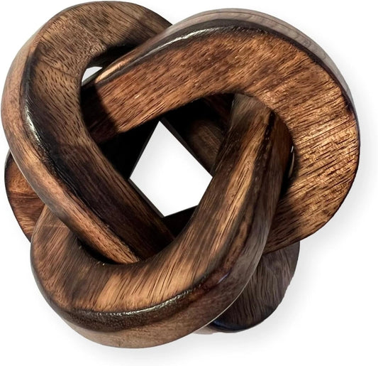 Brighora Rustic Interlocking Wooden Knot Sculpture - Distressed Dark Wood