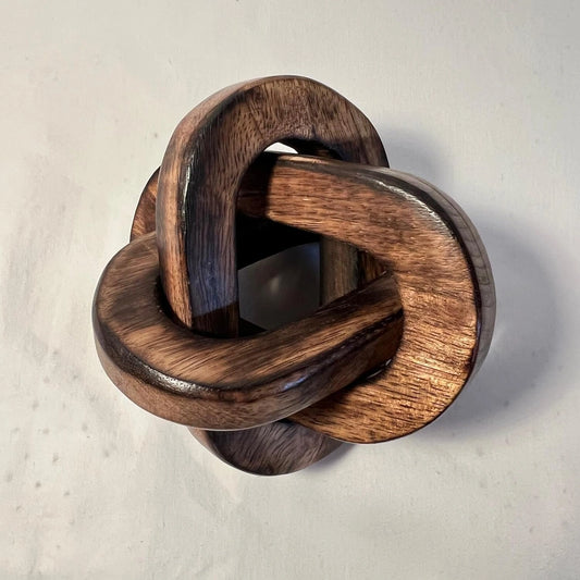 Brighora Rustic Interlocking Wooden Knot Sculpture - Distressed Dark Wood